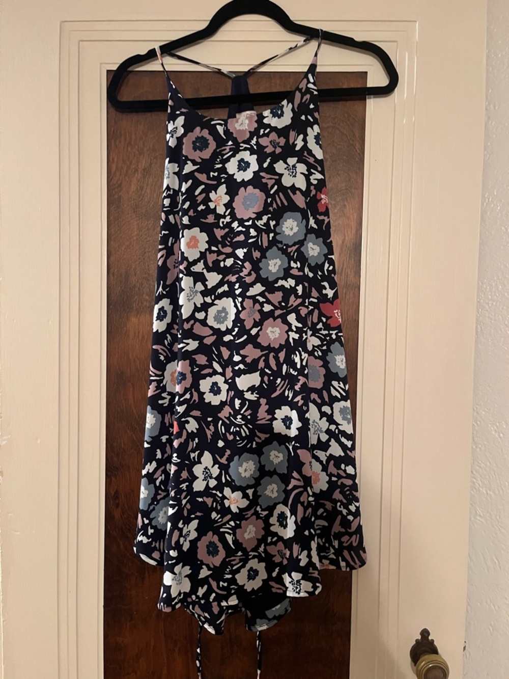 LOFT Navy Floral Circle Skirt with Pink & White Blooms